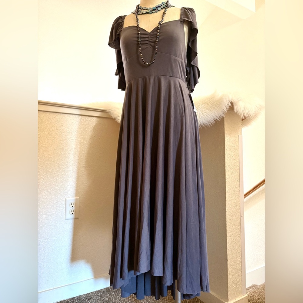 NWT M Mia Joy Gray Maxi High Low Flutter Sleeve Soft Comfortable Joyfolie Dress